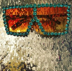 Sexy Aqua Rhinestone Sunglasses